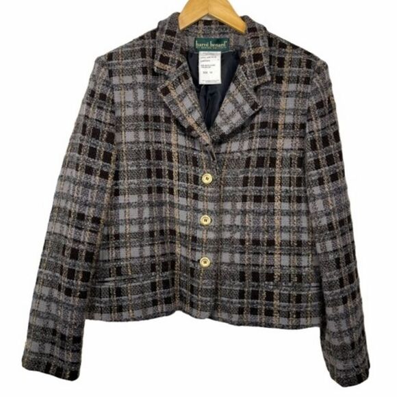 Harve Benard Brown Plaid Button Up Wool Jacket - Picture 1 of 14